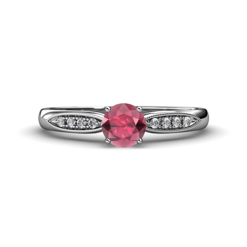 Agnes Classic Round Center Rhodolite Garnet Accented with Diamond in Milgrain Engagement Ring 