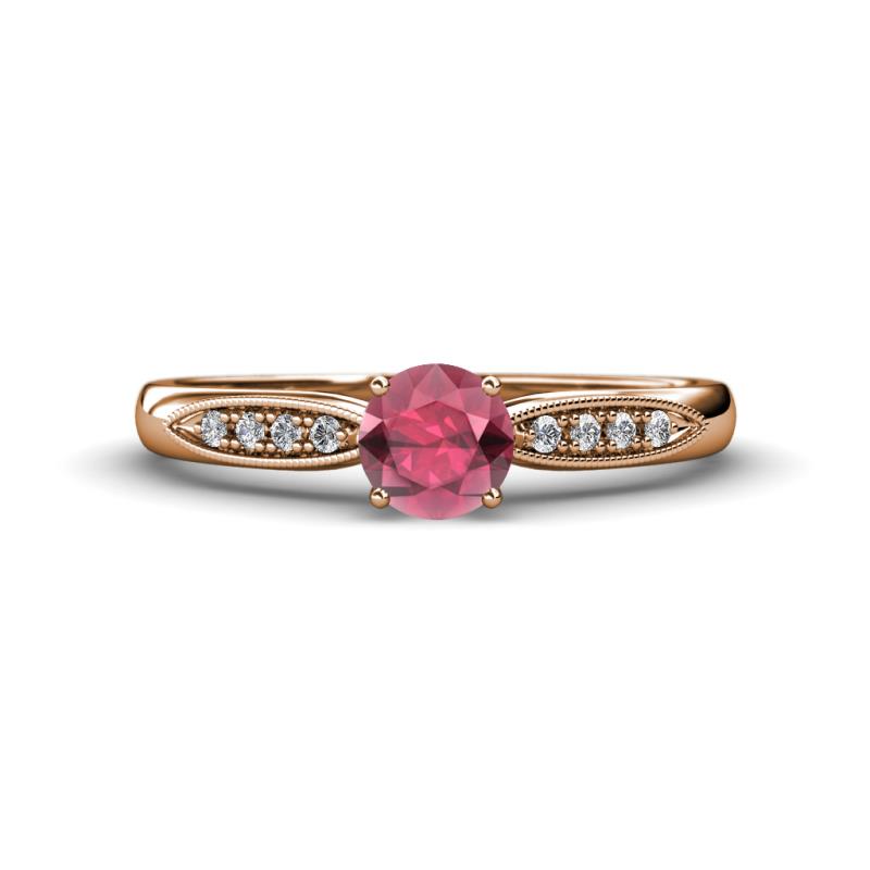 Agnes Classic Round Center Rhodolite Garnet Accented with Diamond in Milgrain Engagement Ring 