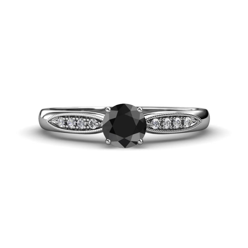 Agnes Classic Round Center Black Diamond Accented with White Diamond in Milgrain Engagement Ring 