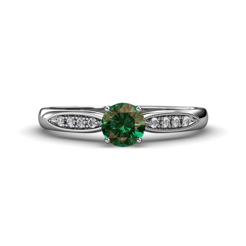 Agnes Classic Round Center Created Alexandrite Accented with Diamond in Milgrain Engagement Ring 