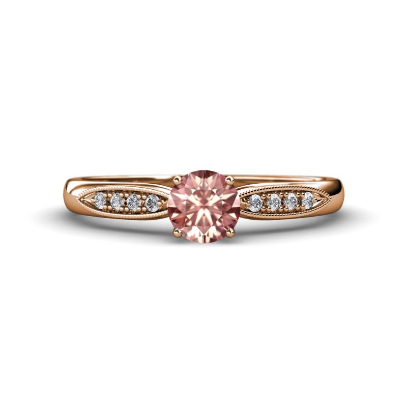Agnes Classic Round Center Morganite Accented with Diamond in Milgrain Engagement Ring 