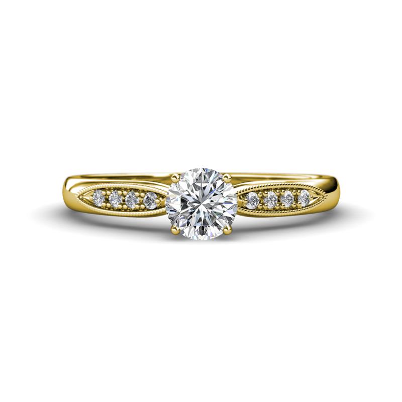 Agnes Classic Round Center Diamond Accented with Diamond in Milgrain Engagement Ring 