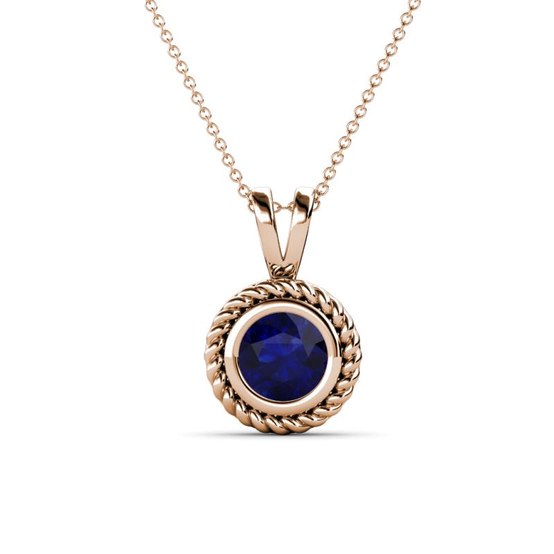 Juliya 6.00 mm Round Blue Sapphire Rope Edge Bezel Set Solitaire Pendant Necklace 