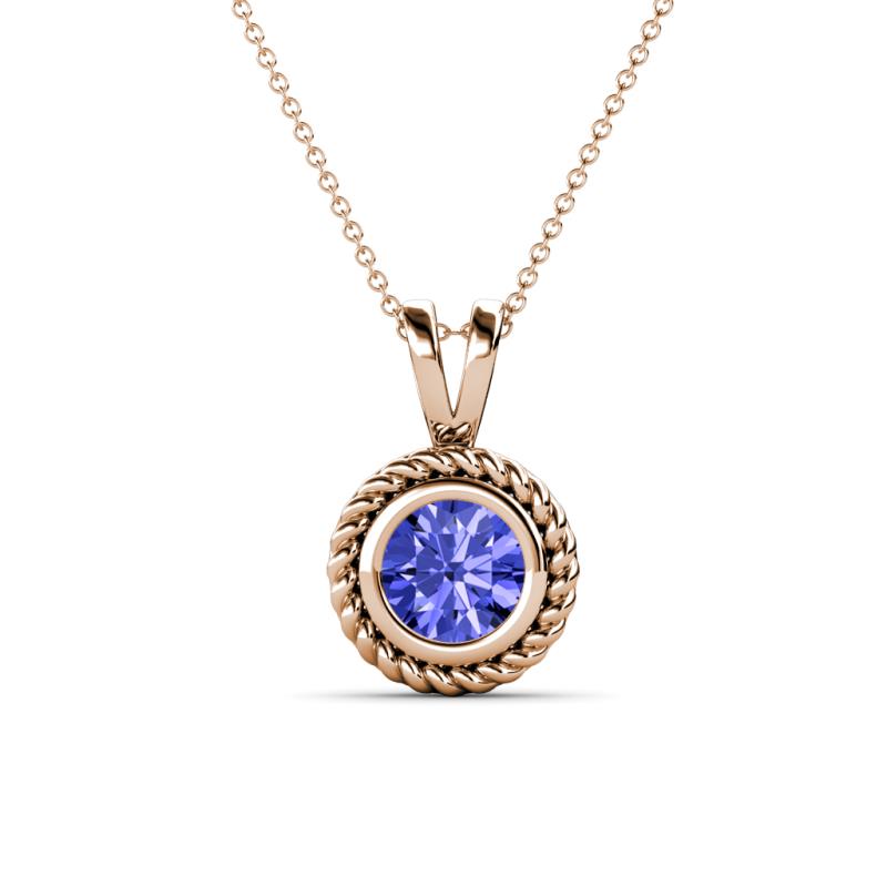Juliya 6.50 mm Round Tanzanite Rope Edge Bezel Set Solitaire Pendant Necklace 