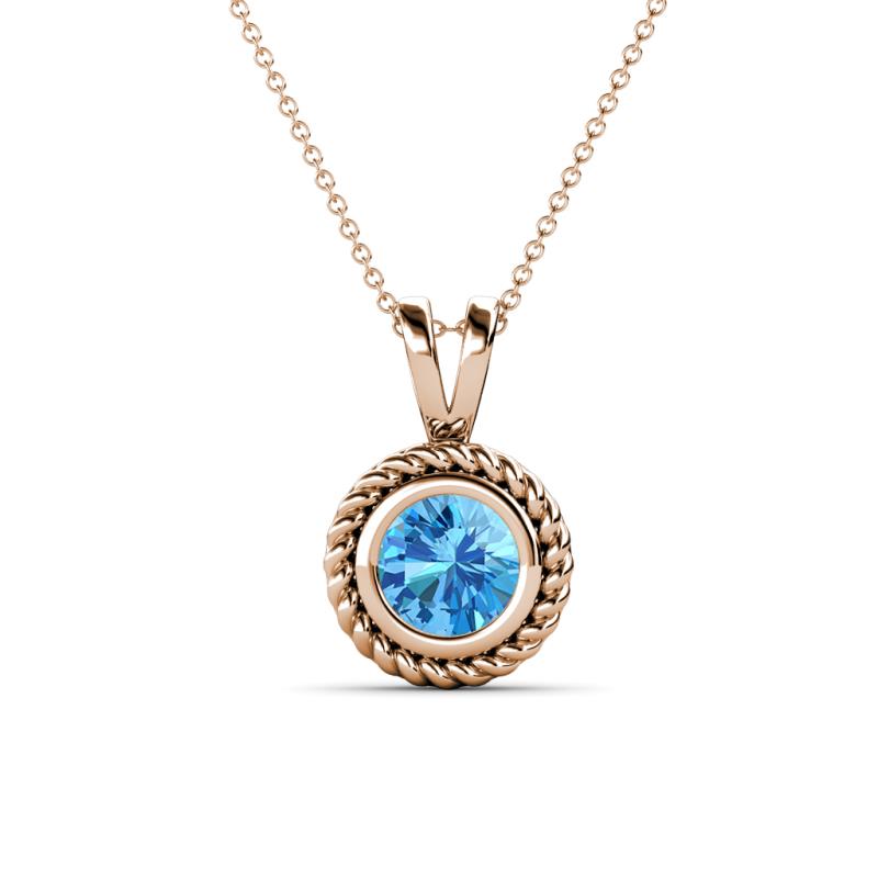 Juliya 6.50 mm Round Blue Topaz Rope Edge Bezel Set Solitaire Pendant Necklace 