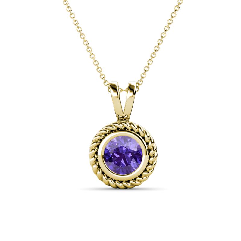 Juliya 6.50 mm Round Iolite Rope Edge Bezel Set Solitaire Pendant Necklace 