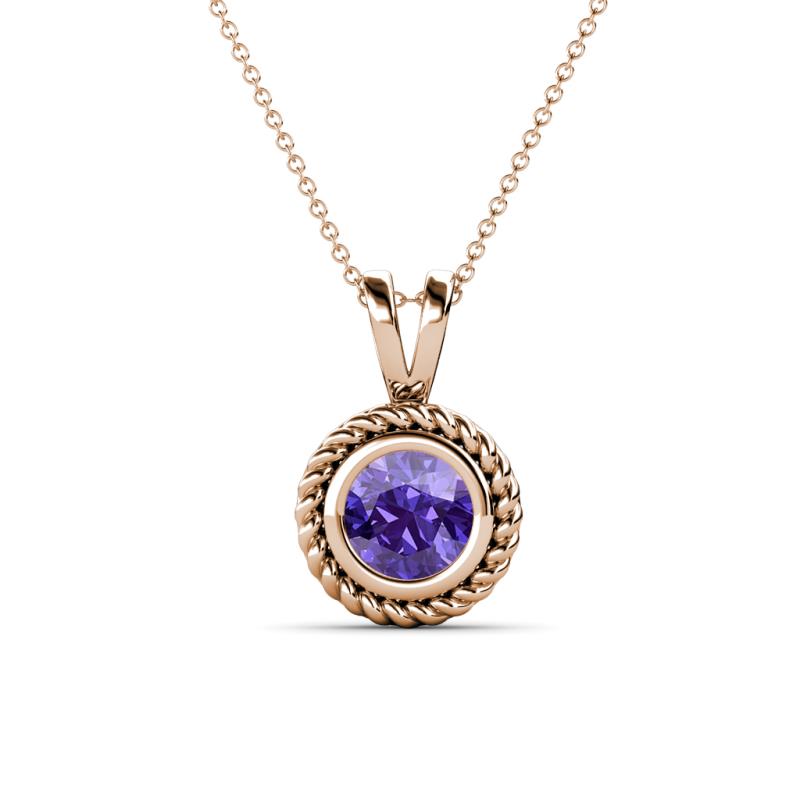 Juliya 6.50 mm Round Iolite Rope Edge Bezel Set Solitaire Pendant Necklace 