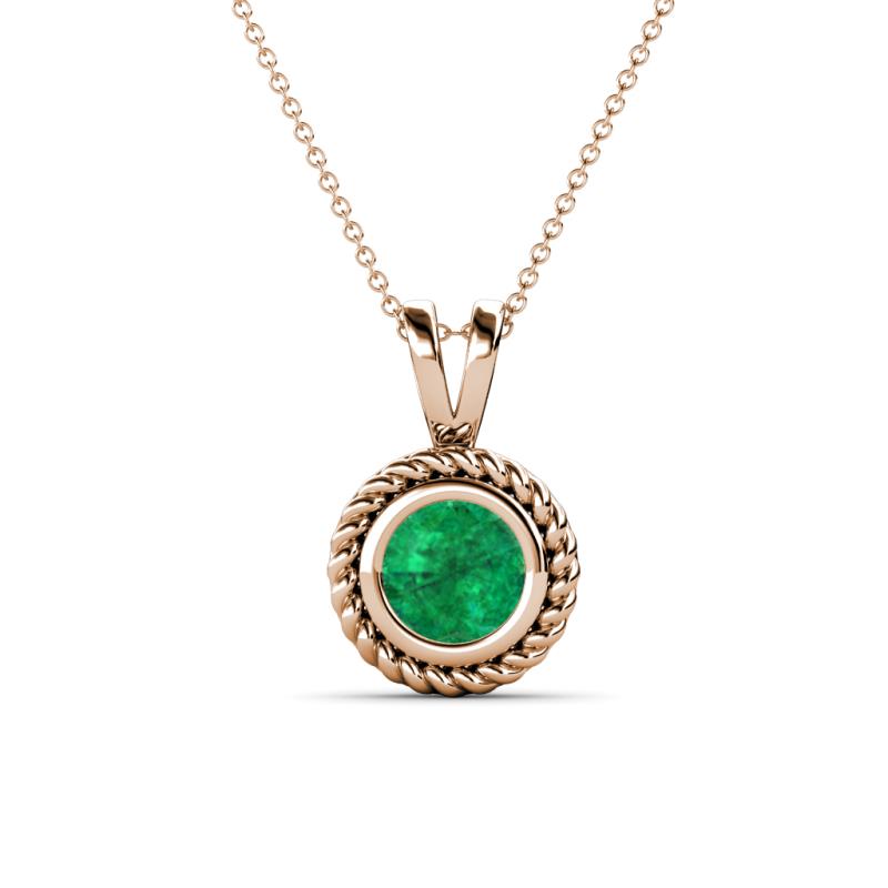 Juliya 6.00 mm Round Emerald Rope Edge Bezel Set Solitaire Pendant Necklace 