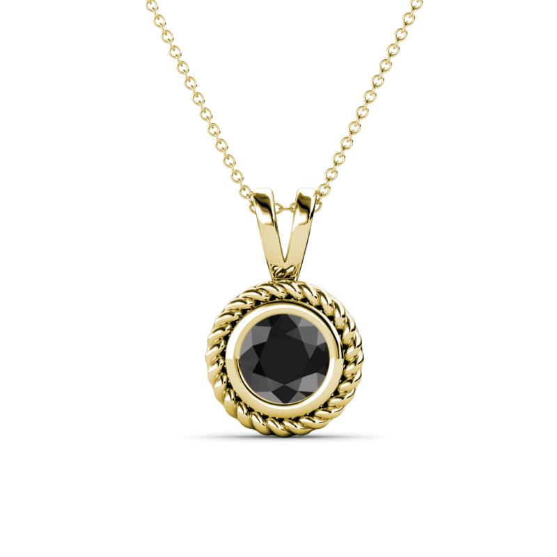 Juliya 6.00 mm Round Black Diamond Rope Edge Bezel Set Solitaire Pendant Necklace 