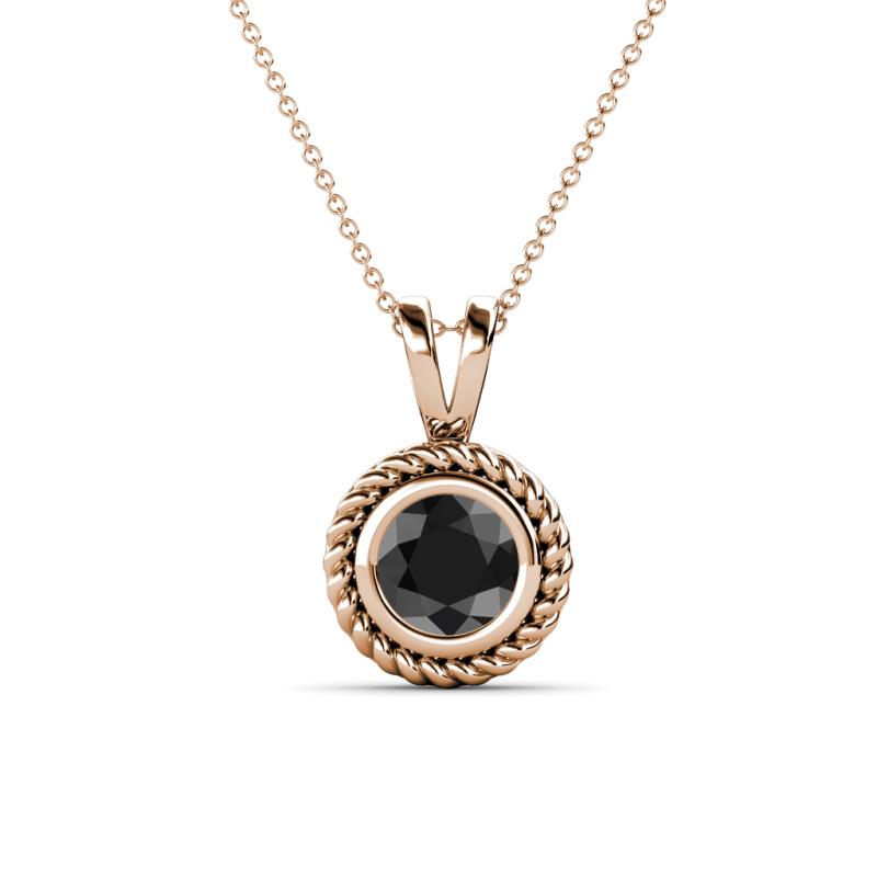 Juliya 6.00 mm Round Black Diamond Rope Edge Bezel Set Solitaire Pendant Necklace 