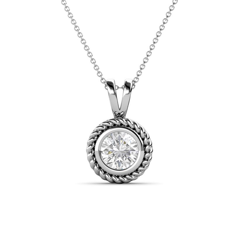 Juliya 6.00 mm Round White Sapphire Rope Edge Bezel Set Solitaire Pendant Necklace 