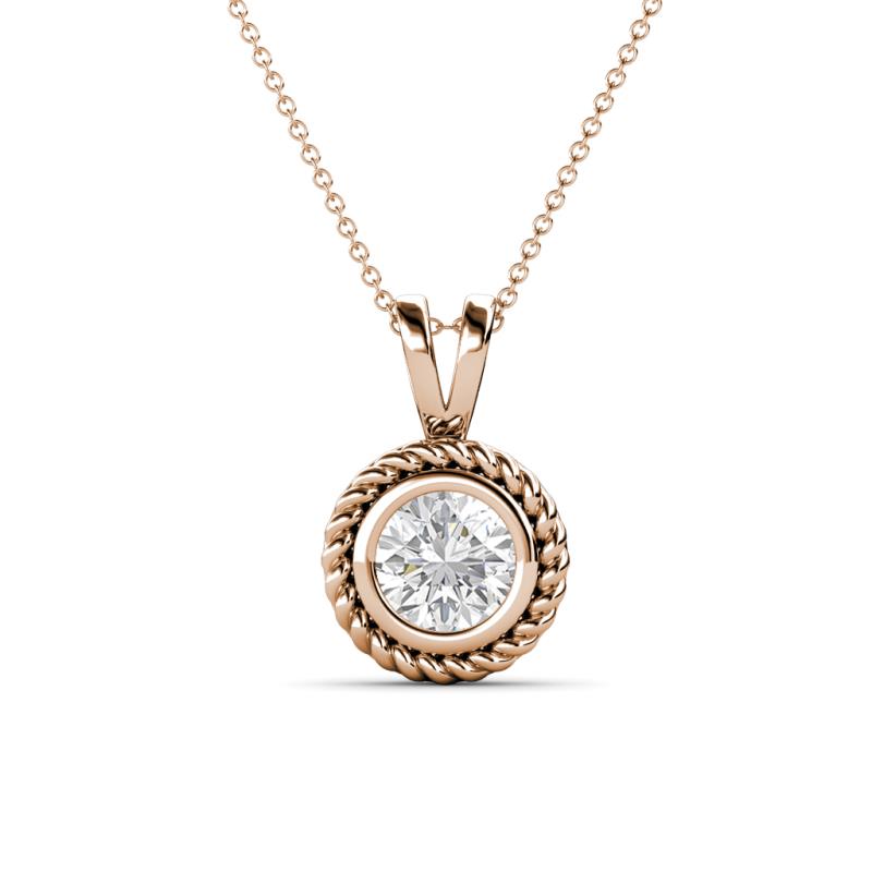 Juliya 6.00 mm Round White Sapphire Rope Edge Bezel Set Solitaire Pendant Necklace 