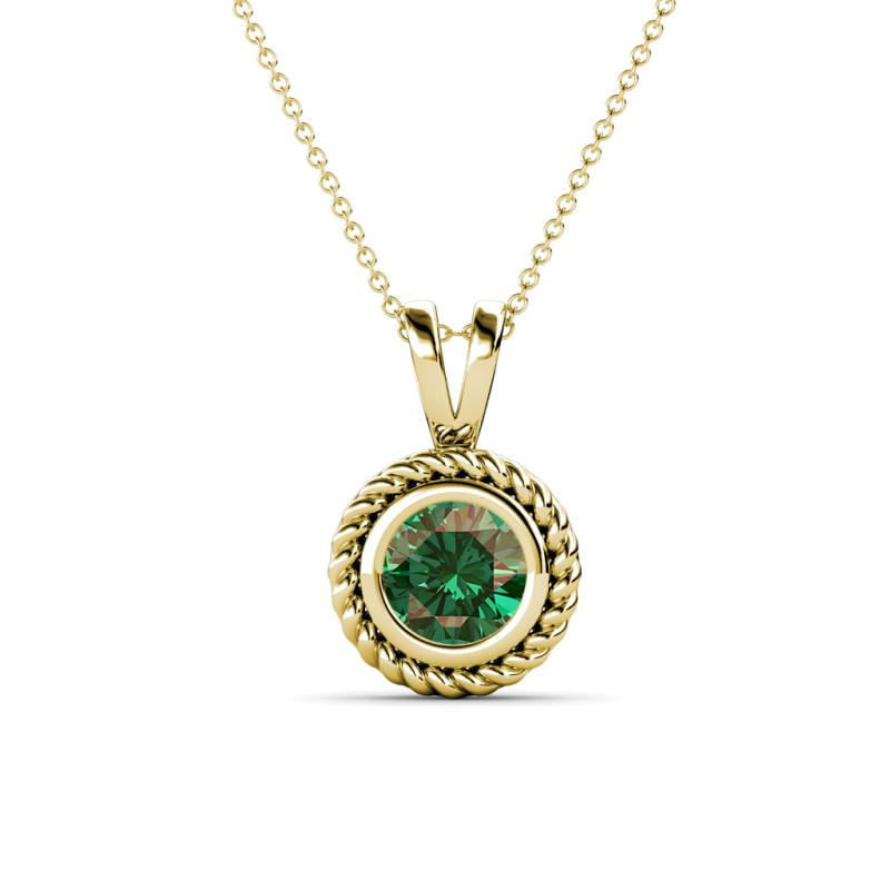 Juliya 6.50 mm Round Lab Created Alexandrite Rope Edge Bezel Set Solitaire Pendant Necklace 