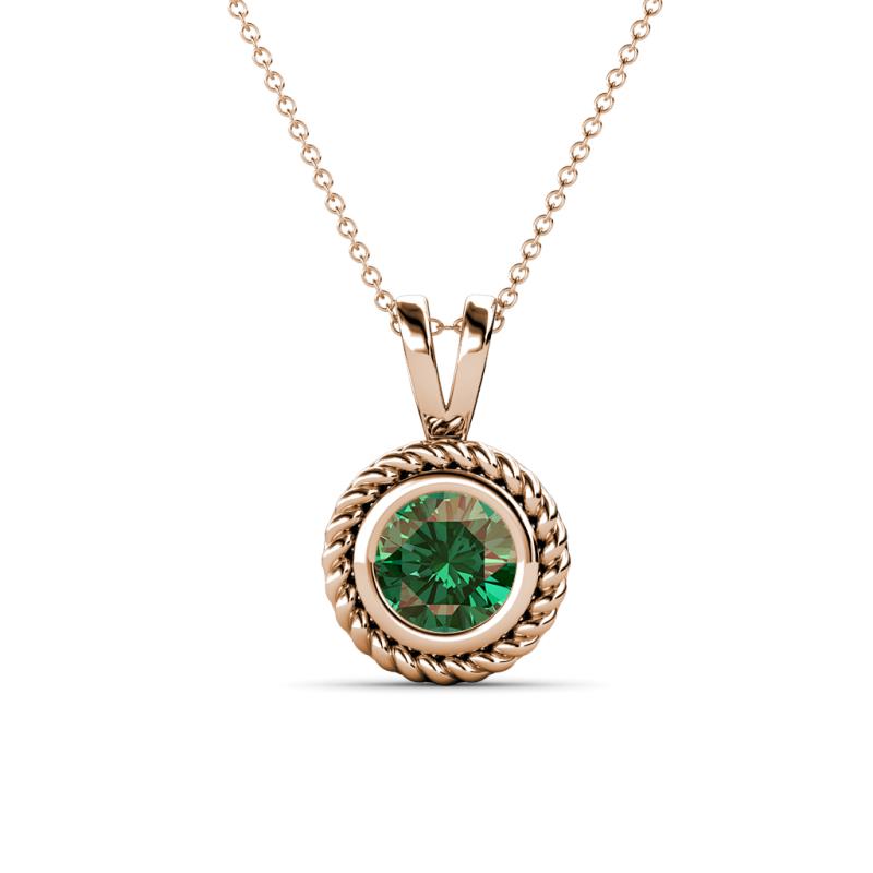 Juliya 6.50 mm Round Lab Created Alexandrite Rope Edge Bezel Set Solitaire Pendant Necklace 