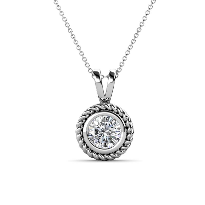 Juliya 6.50 mm Round Forever Brilliant Moissanite Rope Edge Bezel Set Solitaire Pendant Necklace 