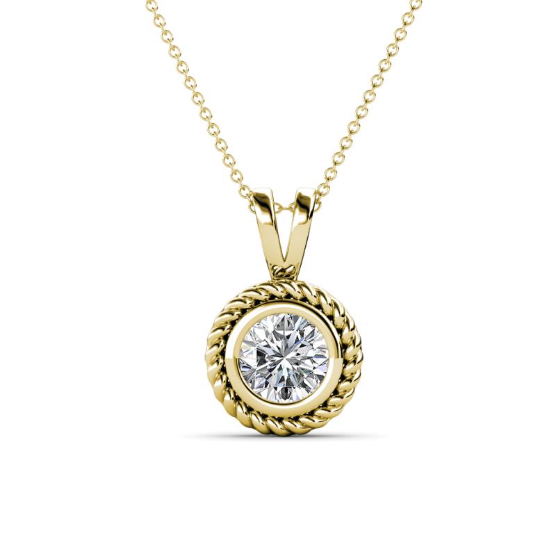 Juliya 6.50 mm Round Forever Brilliant Moissanite Rope Edge Bezel Set Solitaire Pendant Necklace 
