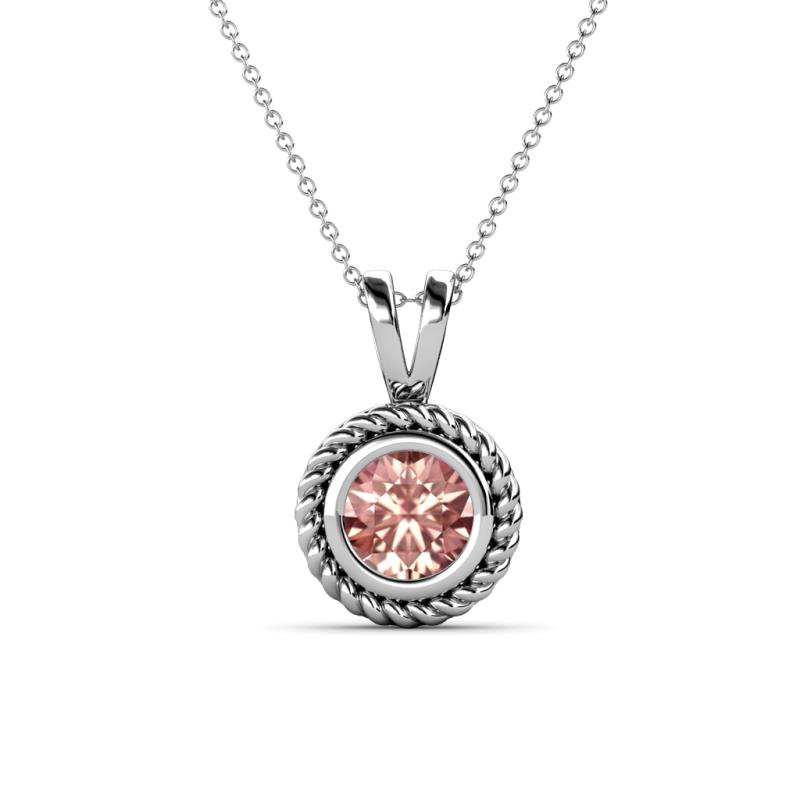 Juliya 6.50 mm Round Morganite Rope Edge Bezel Set Solitaire Pendant Necklace 