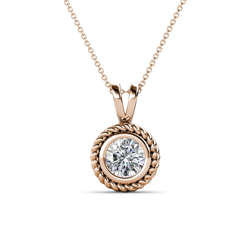 Juliya 6.50 mm Round Lab Grown Diamond Rope Edge Bezel Set Solitaire Pendant Necklace 