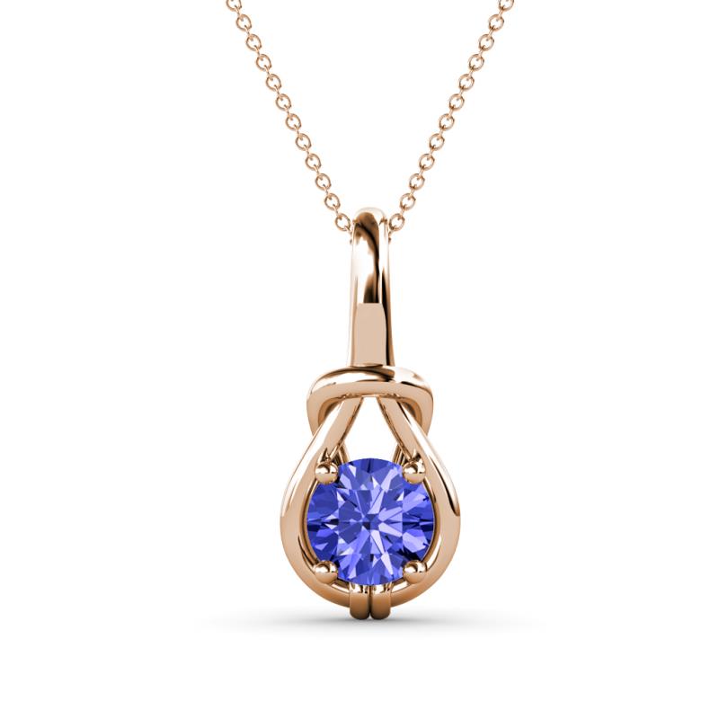 Caron 6.50 mm Round Tanzanite Solitaire Love Knot Pendant Necklace 