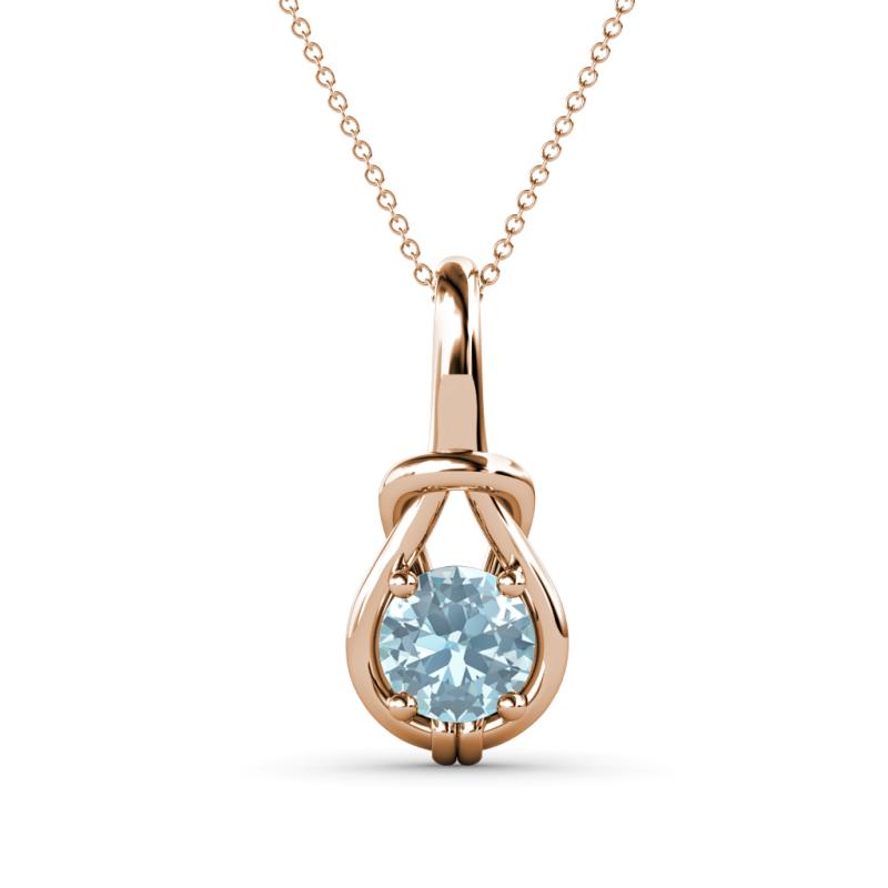 Caron 6.50 mm Round Aquamarine Solitaire Love Knot Pendant Necklace 