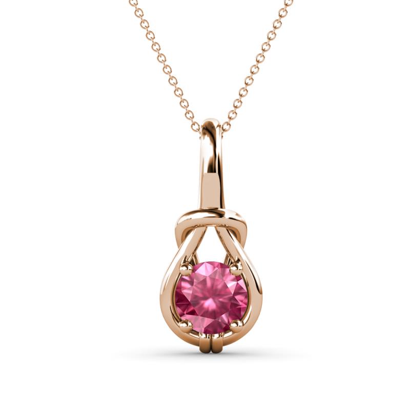 Caron 6.50 mm Round Pink Tourmaline Solitaire Love Knot Pendant Necklace 