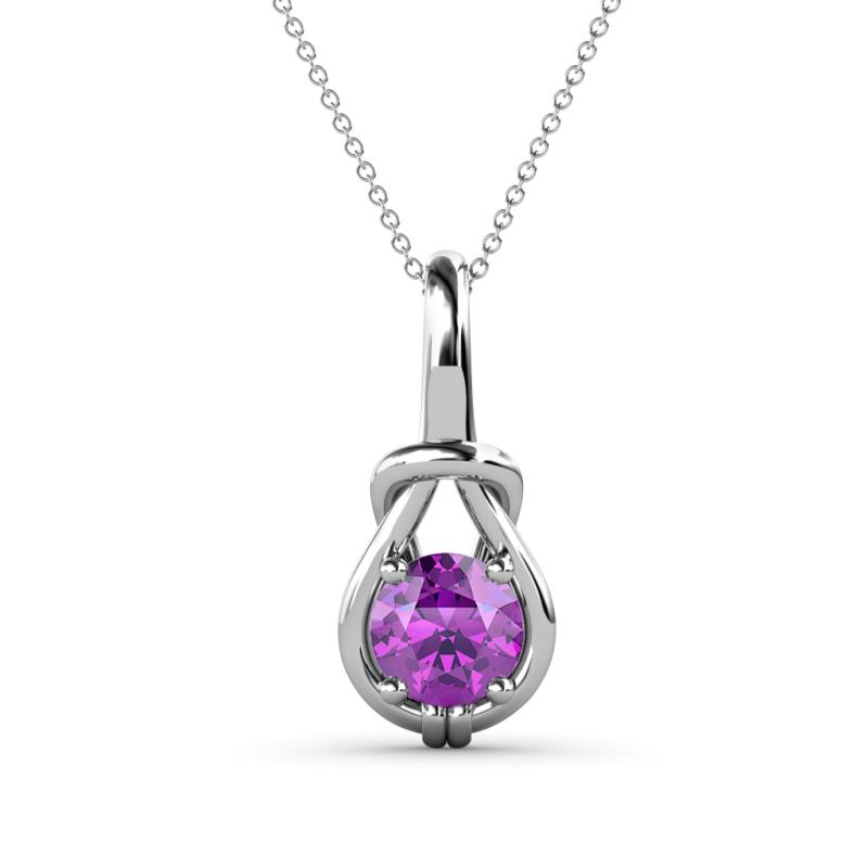 Caron 6.50 mm Round Amethyst Solitaire Love Knot Pendant Necklace 