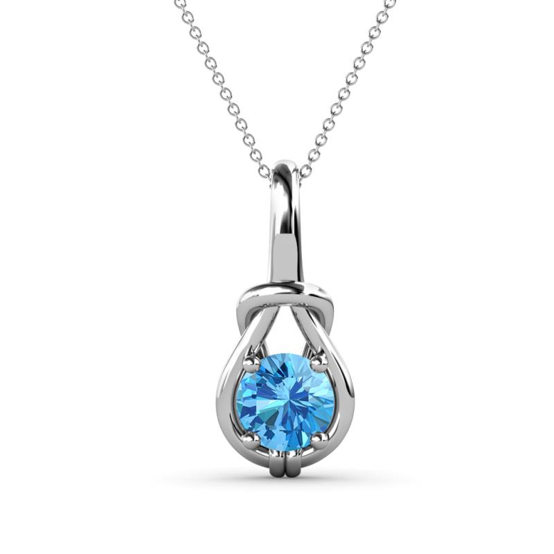Caron 6.50 mm Round Blue Topaz Solitaire Love Knot Pendant Necklace 