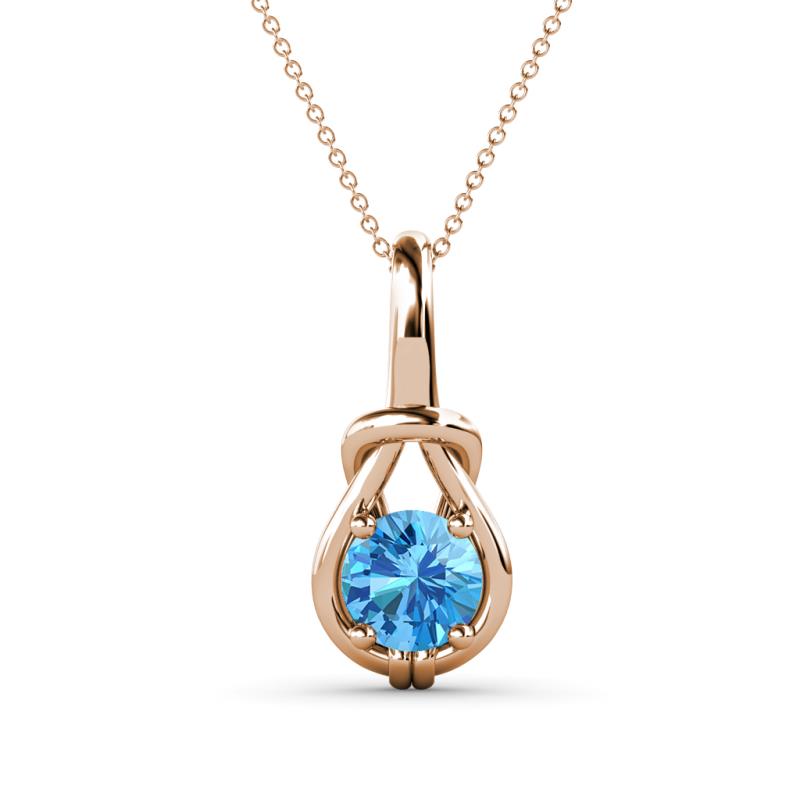 Caron 6.50 mm Round Blue Topaz Solitaire Love Knot Pendant Necklace 
