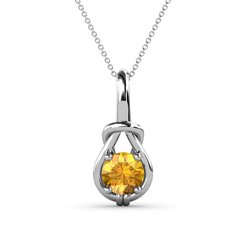 Caron 6.50 mm Round Citrine Solitaire Love Knot Pendant Necklace 