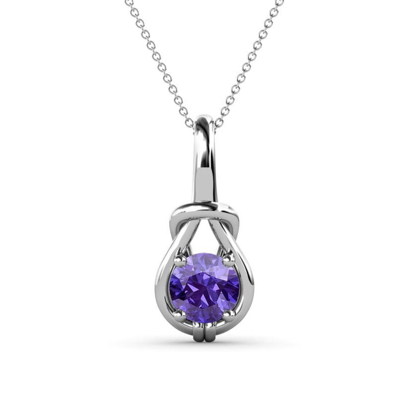 Caron 6.50 mm Round Iolite Solitaire Love Knot Pendant Necklace 