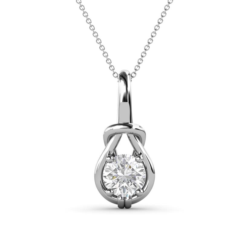 Caron 6.00 mm Round White Sapphire Solitaire Love Knot Pendant Necklace 