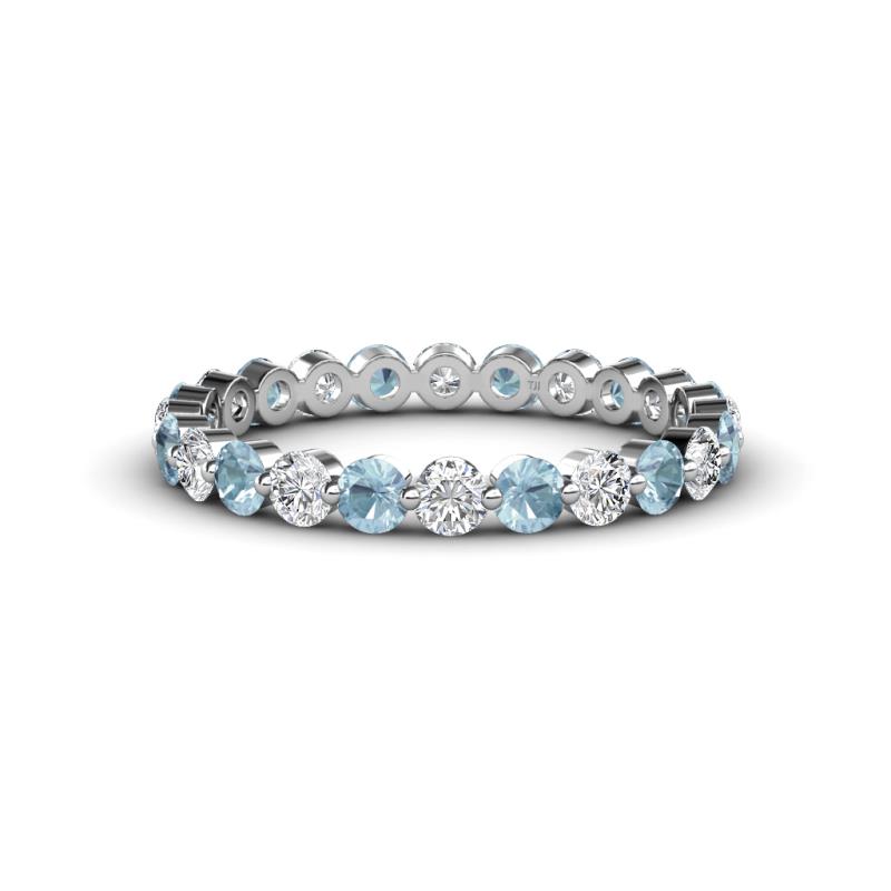 Valerie 3.00 mm Aquamarine and Forever Brilliant Moissanite Eternity Band 