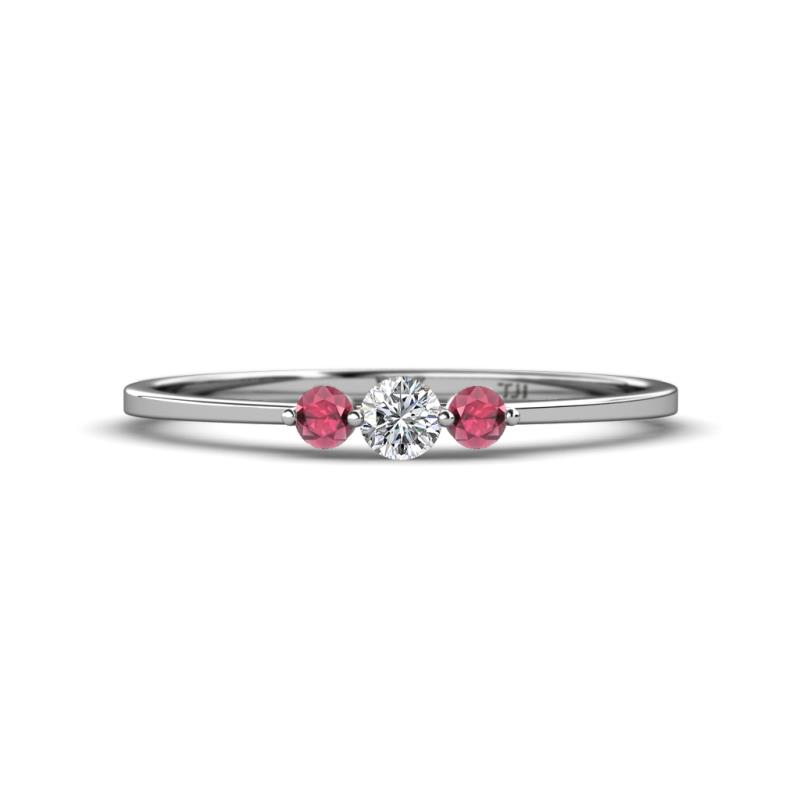 Shirley 3.50 mm Round Lab Grown Diamond and Rhodolite Garnet Three Stone Engagement Ring 