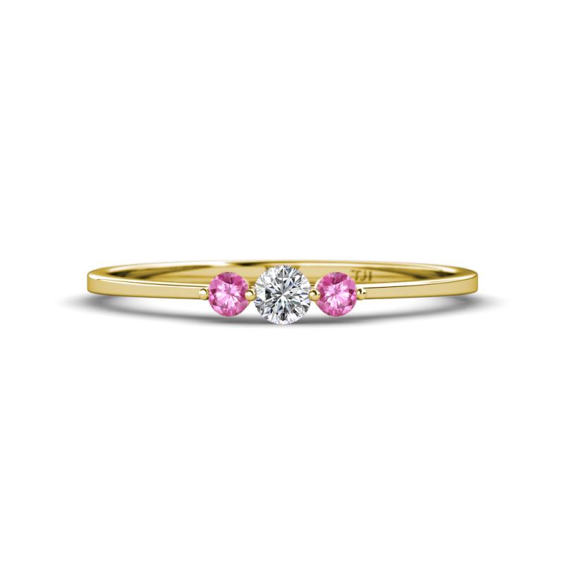 Shirley 3.50 mm Round Lab Grown Diamond and Pink Sapphire Three Stone Engagement Ring 