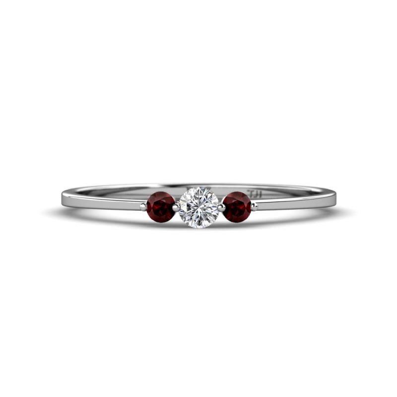Shirley 3.50 mm Round Lab Grown Diamond and Red Garnet Three Stone Engagement Ring 