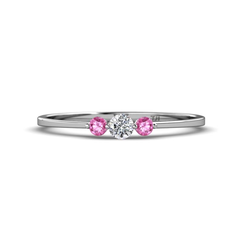 Shirley 3.50 mm Round Lab Grown Diamond and Pink Sapphire Three Stone Engagement Ring 