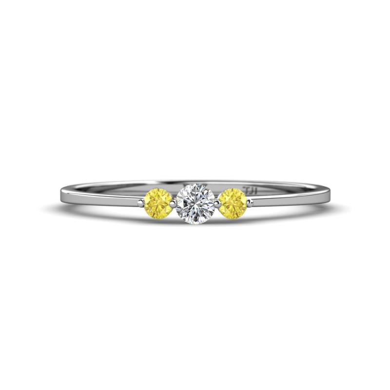Shirley 3.50 mm Round Lab Grown Diamond and Yellow Sapphire Three Stone Engagement Ring 