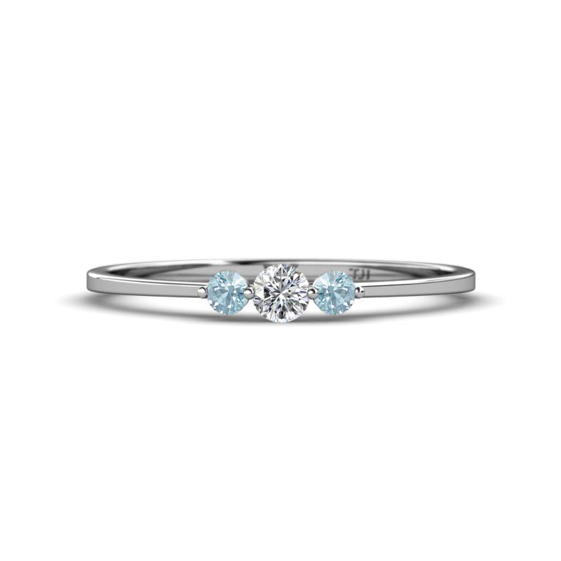 Shirley 3.50 mm Round Lab Grown Diamond and Aquamarine Three Stone Engagement Ring 