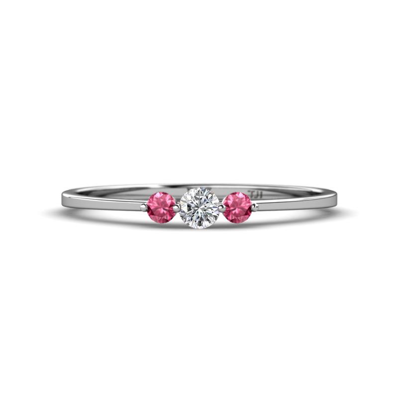Shirley 3.50 mm Round Lab Grown Diamond and Pink Tourmaline Three Stone Engagement Ring 