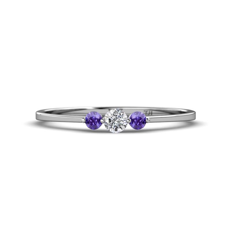 Shirley 3.50 mm Round Lab Grown Diamond and Iolite Three Stone Engagement Ring 