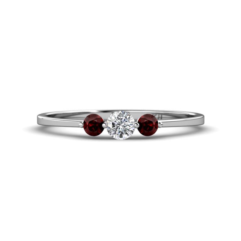 Shirley 4.00 mm Round Lab Grown Diamond and Red Garnet Three Stone Engagement Ring 