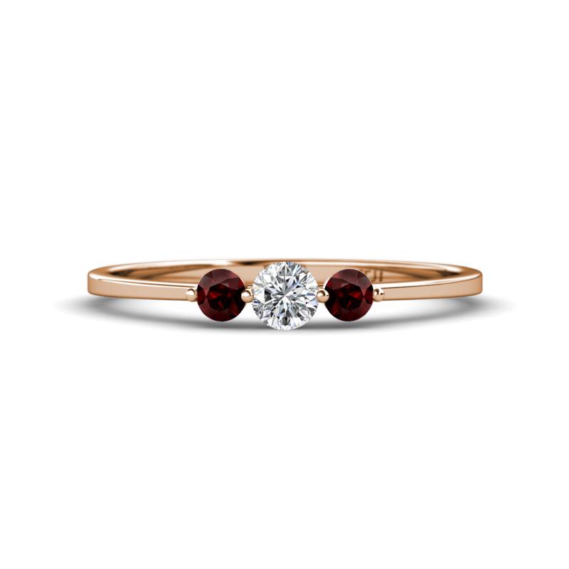 Shirley 4.00 mm Round Lab Grown Diamond and Red Garnet Three Stone Engagement Ring 