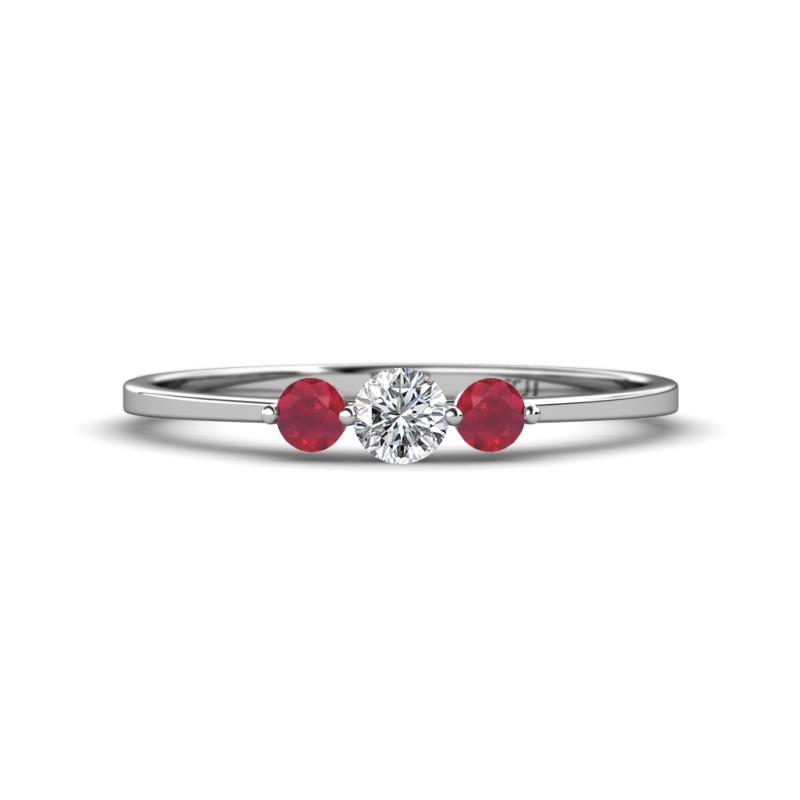 Shirley 4.00 mm Round Lab Grown Diamond and Ruby Three Stone Engagement Ring 