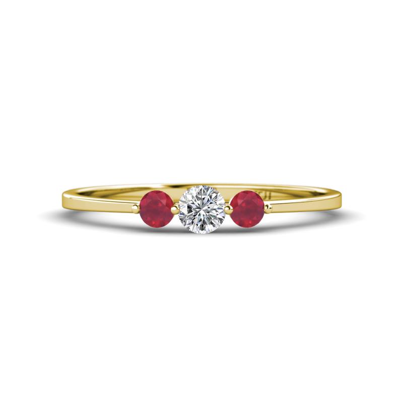 Shirley 4.00 mm Round Lab Grown Diamond and Ruby Three Stone Engagement Ring 