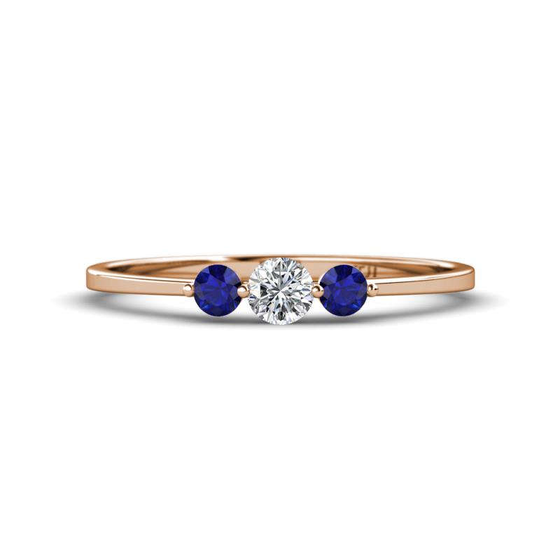 Shirley 4.00 mm Round Lab Grown Diamond and Blue Sapphire Three Stone Engagement Ring 