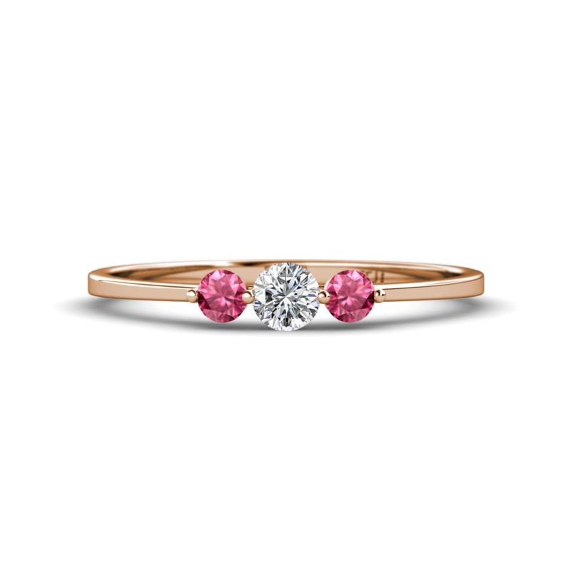 Shirley 4.00 mm Round Lab Grown Diamond and Pink Tourmaline Three Stone Engagement Ring 