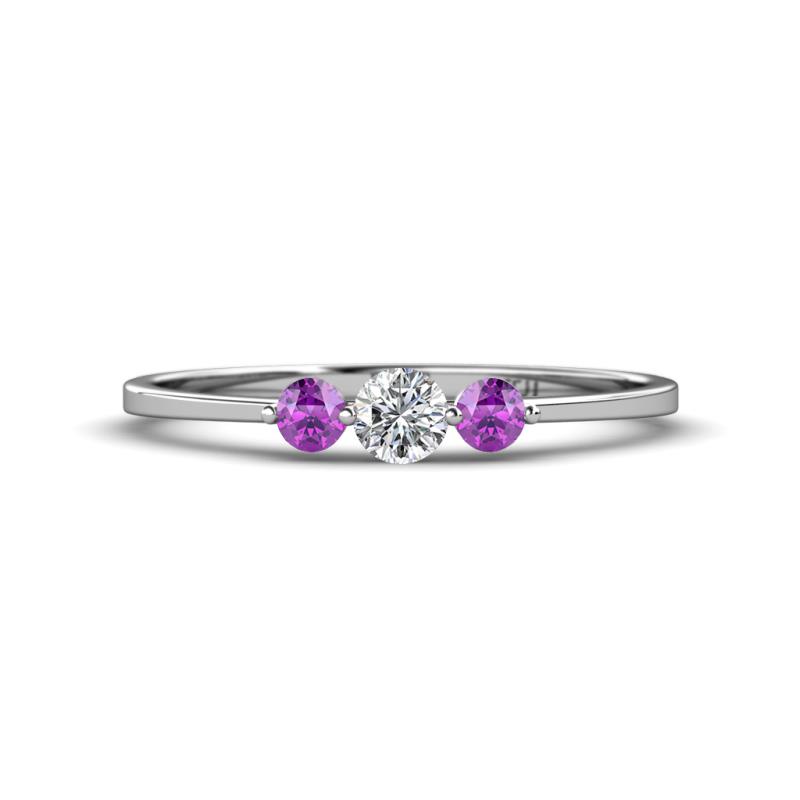Shirley 4.00 mm Round Lab Grown Diamond and Amethyst Three Stone Engagement Ring 
