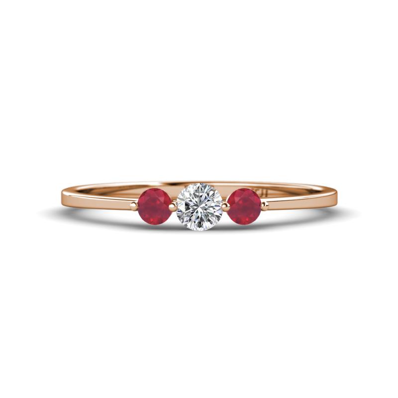 Shirley 4.00 mm Round Lab Grown Diamond and Ruby Three Stone Engagement Ring 