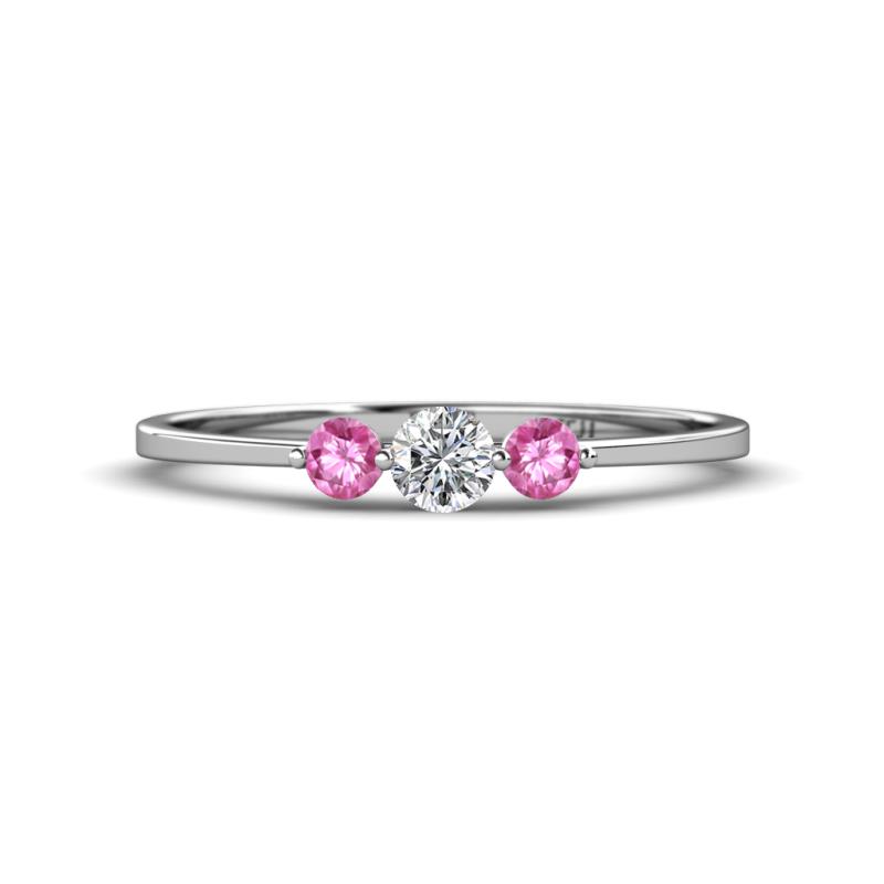 Shirley 4.00 mm Round Lab Grown Diamond and Pink Sapphire Three Stone Engagement Ring 