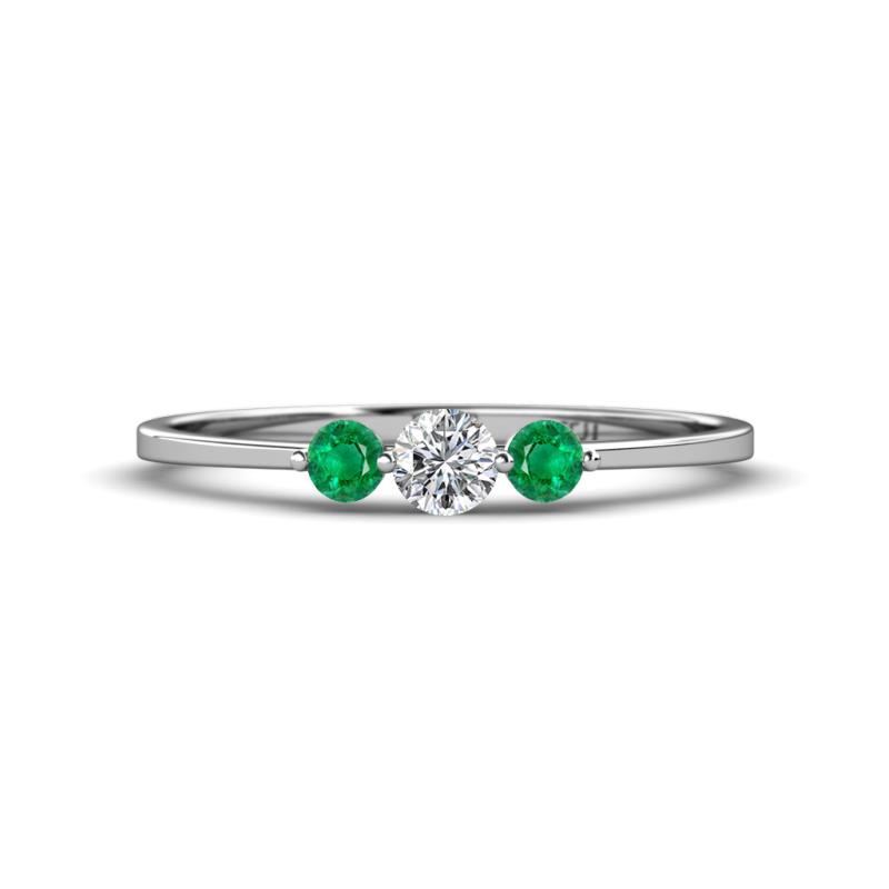 Shirley 4.00 mm Round Lab Grown Diamond and Emerald Three Stone Engagement Ring 